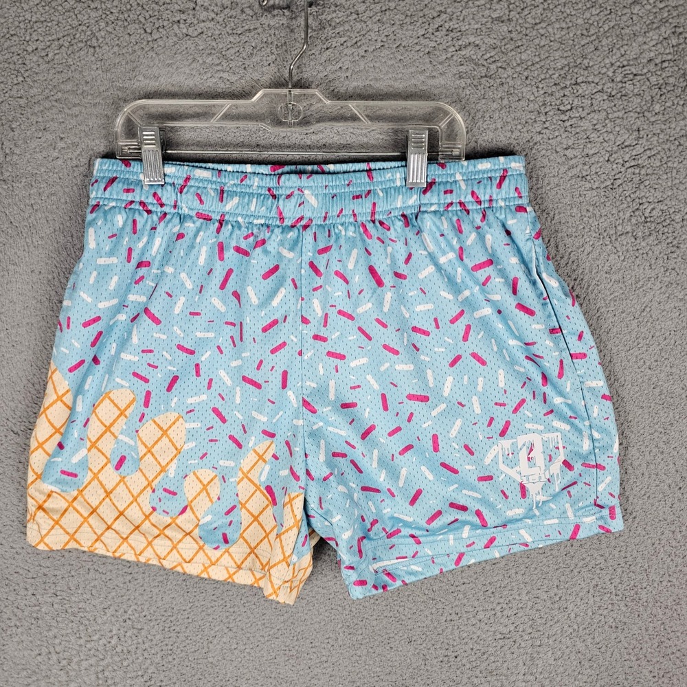 Baseball Lifestyle 101 Shorts Mens M Blue Ice Cream Sprinkles Cone Shorts Mesh